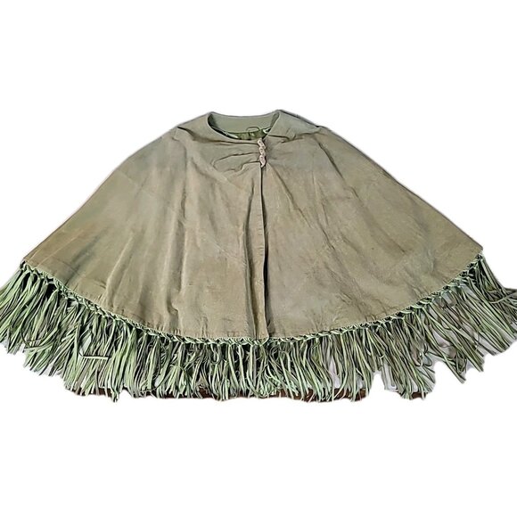 Terry Lewis Classic Luxurie Women Suede Leather Fringe Cape One Size Mint Green - Picture 5 of 14